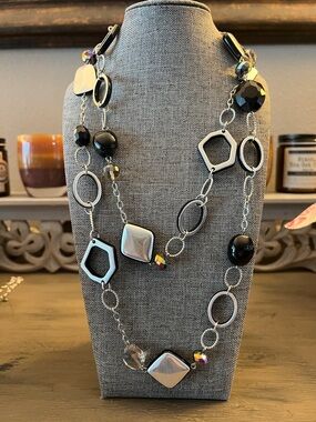Lia Sophia Black and Silver Multi-Shape Layered Necklace
